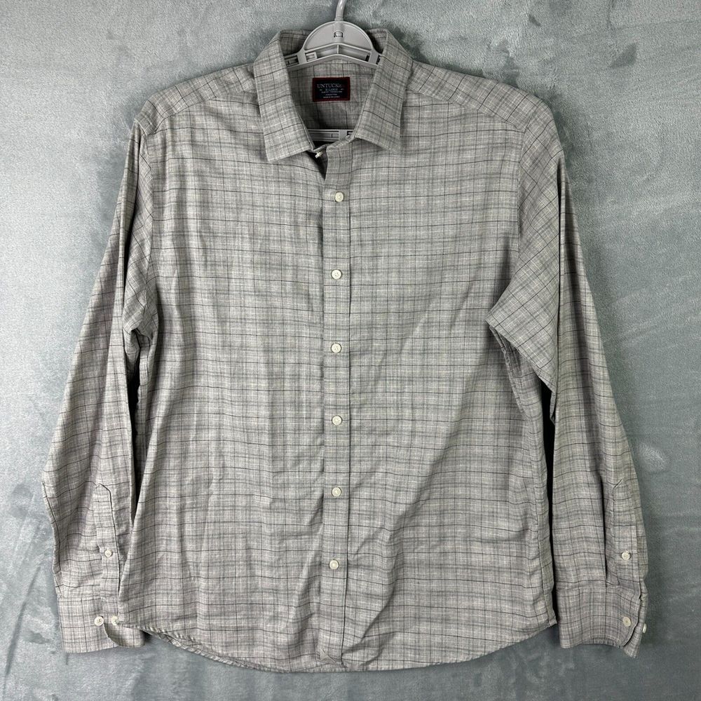 Untuckit Shirt Mens XL Beige Check Button Down Long‎ Sleeve